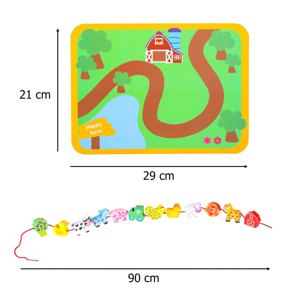 Dřevěné navlékací kostky – Farma se zvířátky + hrací tabulka