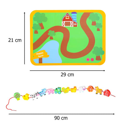 Dřevěné navlékací kostky – Farma se zvířátky + hrací tabulka