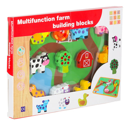 Dřevěné navlékací kostky – Farma se zvířátky + hrací tabulka