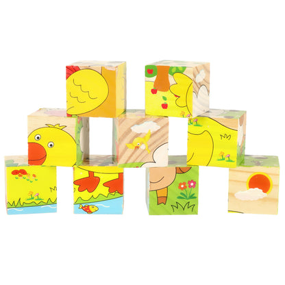 Vzdělávací dřevěné kostky - Farma (9 dílů)