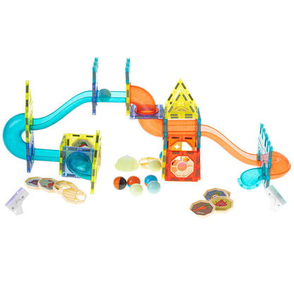 Magnetická stavebnice – kuličková dráha s LED prvky, 75 dílů