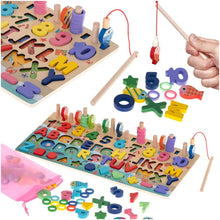 Dřevěná Montessori Hra - počítání, chytání rybiček a abeceda