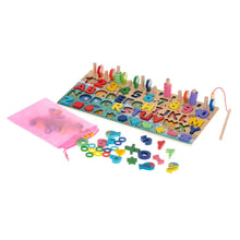 Dřevěná Montessori Hra - počítání, chytání rybiček a abeceda