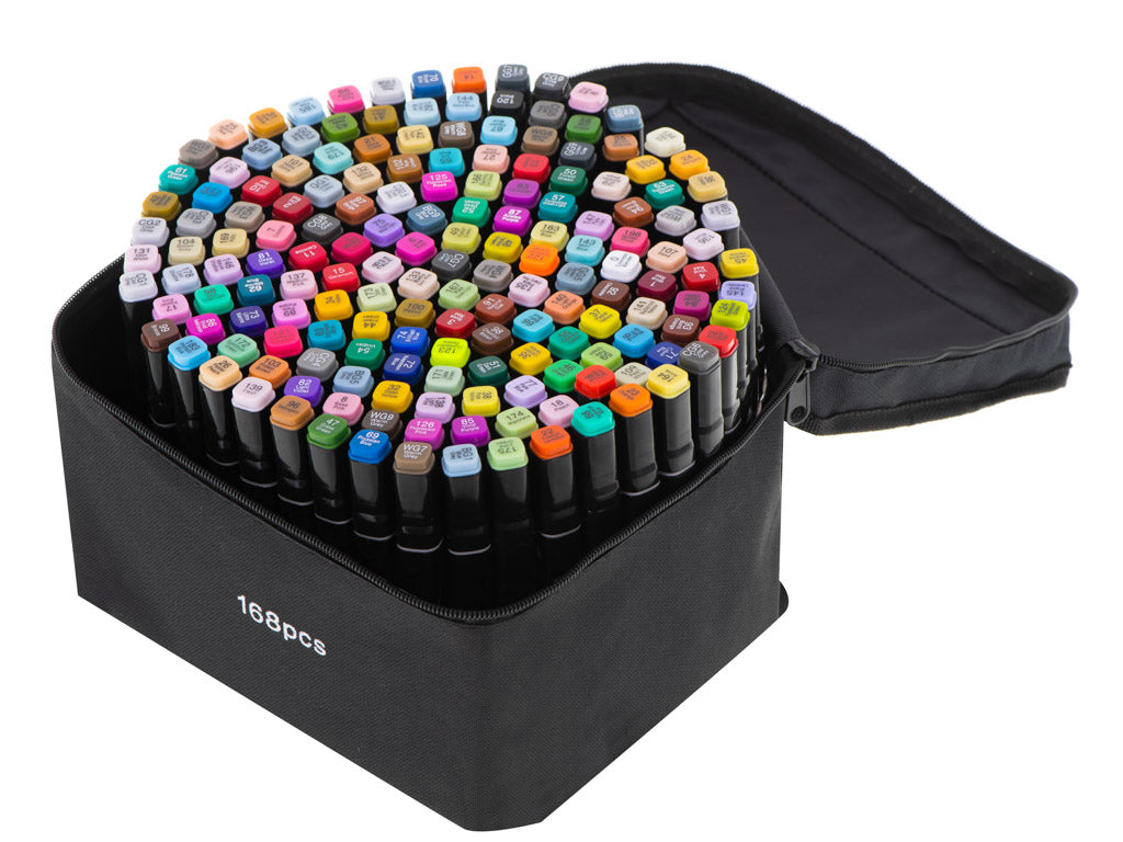 Oboustranné alkoholové fixy – sada 168 ks v praktickém pouzdře