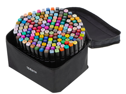 Oboustranné alkoholové fixy – sada 168 ks v praktickém pouzdře