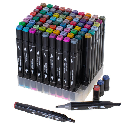 Oboustranné alkoholové fixy v pouzdře – 80 barev + plastový stojánek