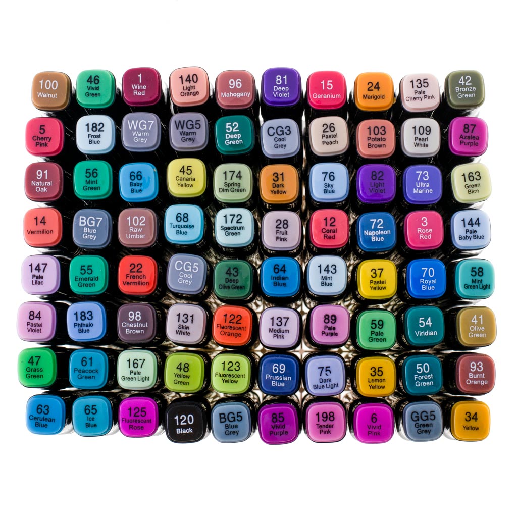 Oboustranné alkoholové fixy v pouzdře – 80 barev + plastový stojánek