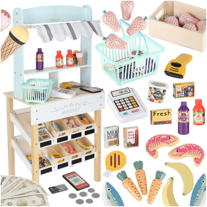 Dřevěný trh LULILO Melo – supermarket s pokladnou