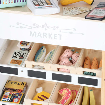 Dřevěný trh LULILO Melo – supermarket s pokladnou