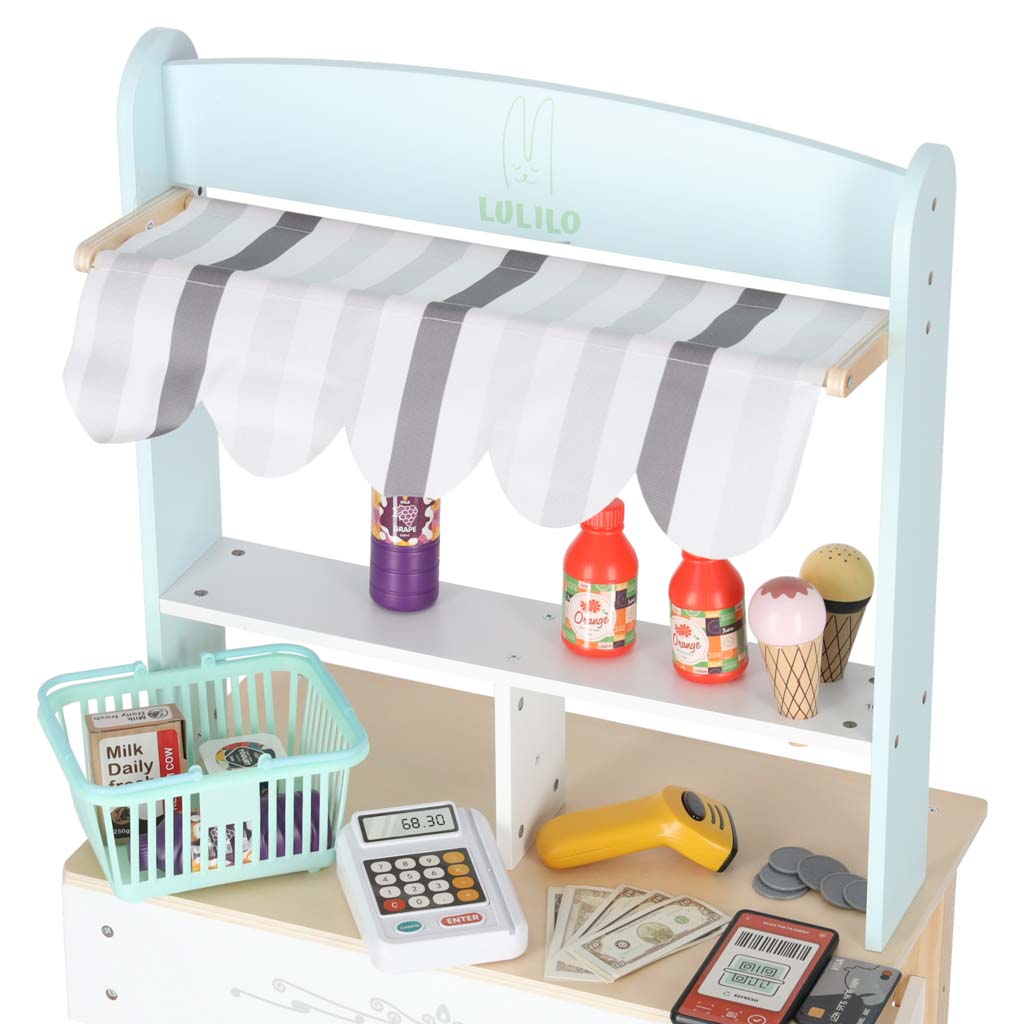 Dřevěný trh LULILO Melo – supermarket s pokladnou