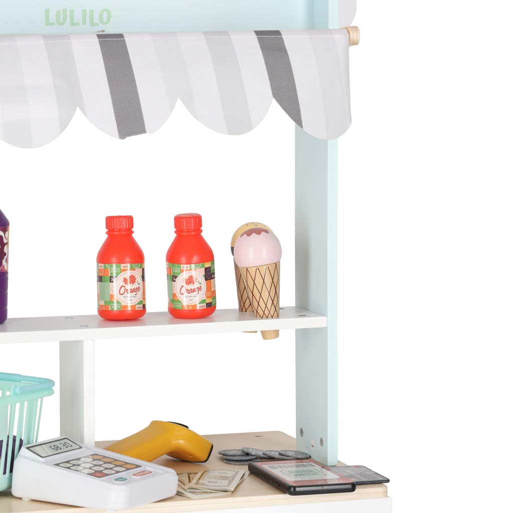 Dřevěný trh LULILO Melo – supermarket s pokladnou