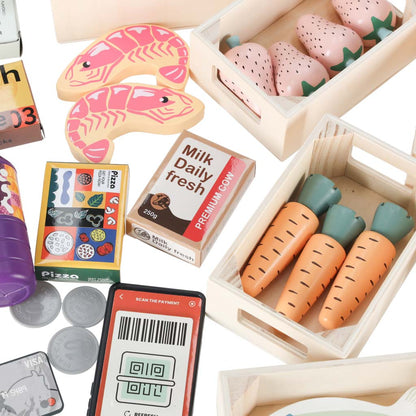 Dřevěný trh LULILO Melo – supermarket s pokladnou