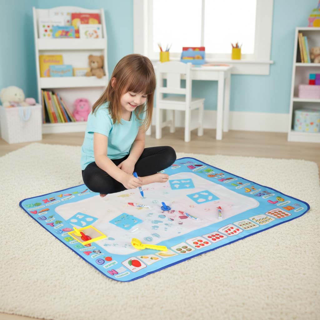 Vodní malovací podložka s příslušenstvím – 100 × 80 cm, abeceda