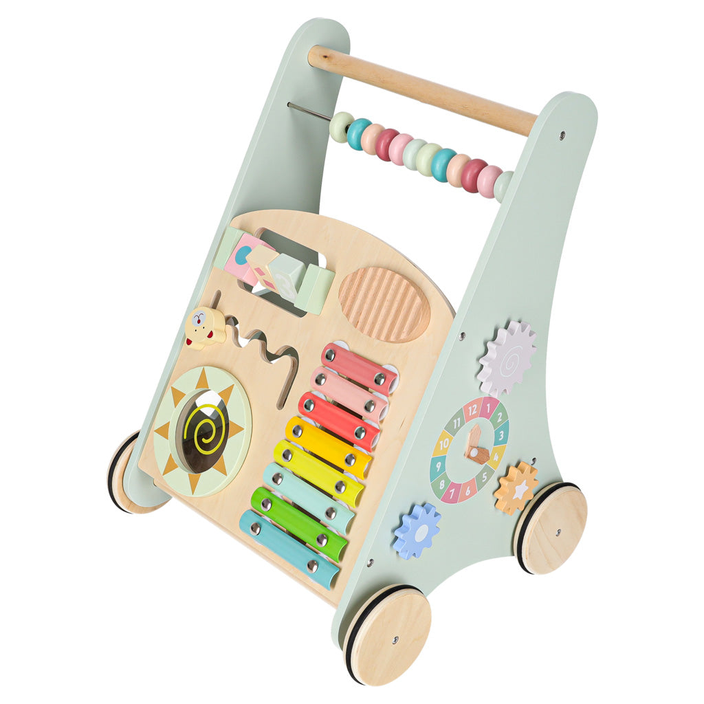 Modré dřevěné chodítko s počítadlem