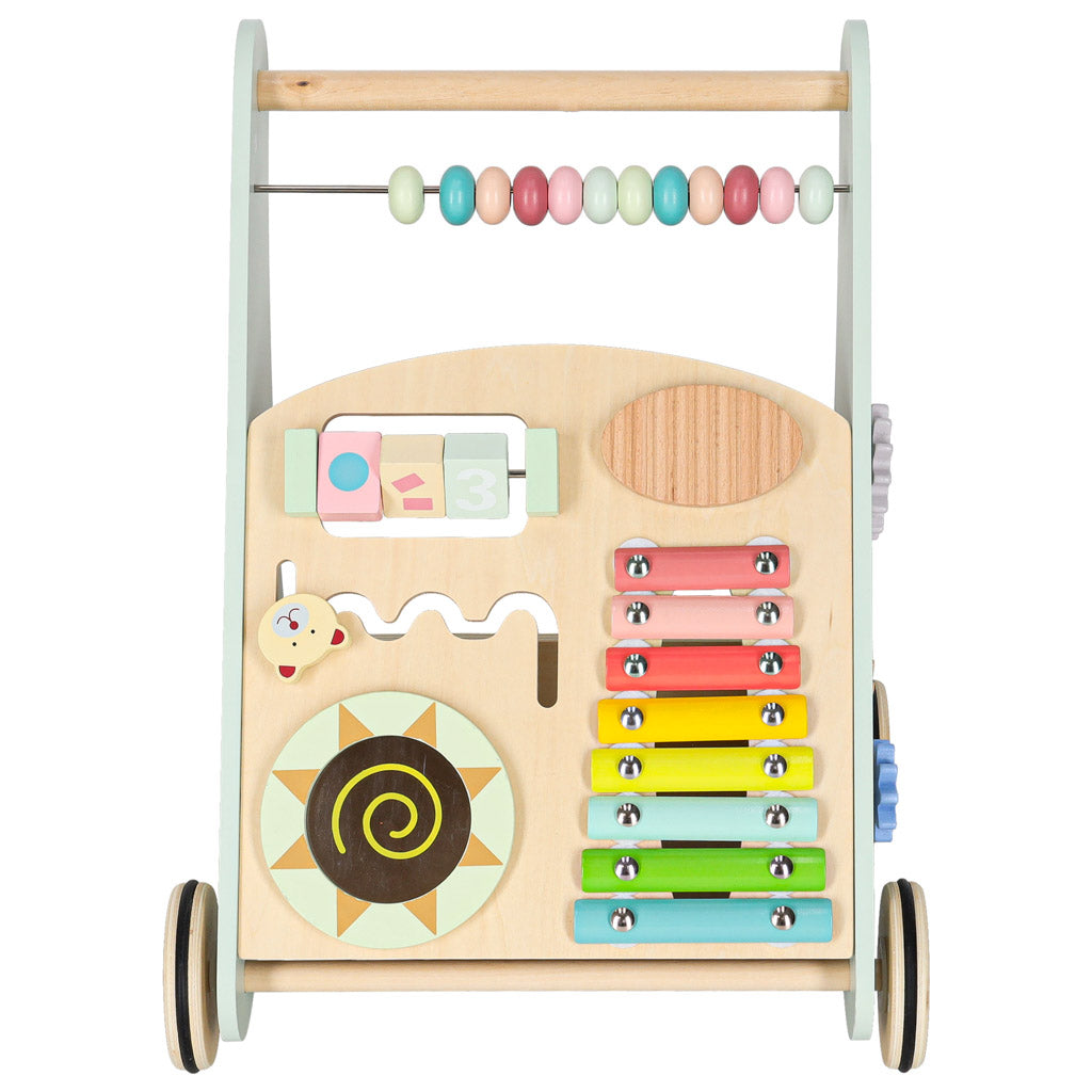 Modré dřevěné chodítko s počítadlem