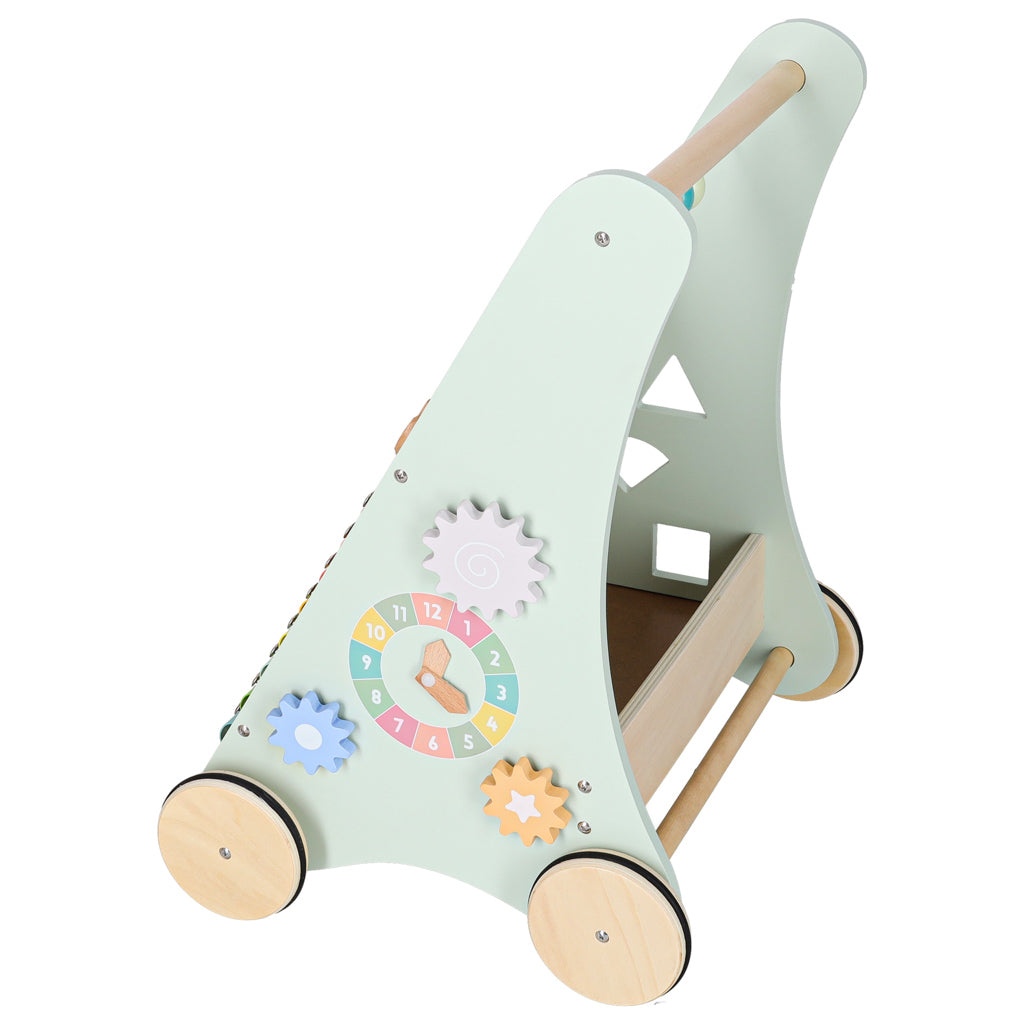 Modré dřevěné chodítko s počítadlem