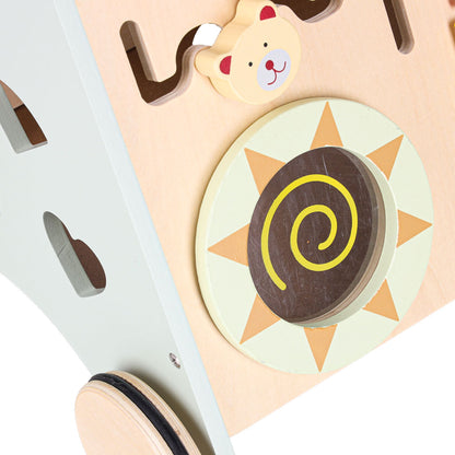 Modré dřevěné chodítko s počítadlem