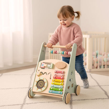 Modré dřevěné chodítko s počítadlem