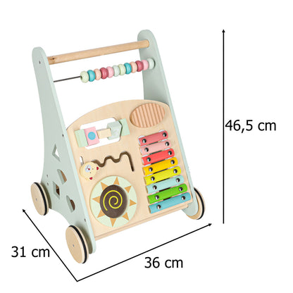 Modré dřevěné chodítko s počítadlem