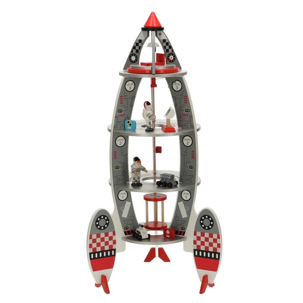 Dřevěná vesmírná raketa s astronauty