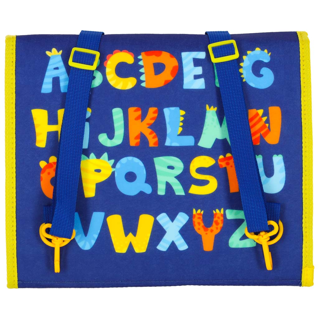 Modrá senzorická Montessori tabule – kufřík a batoh 2v1