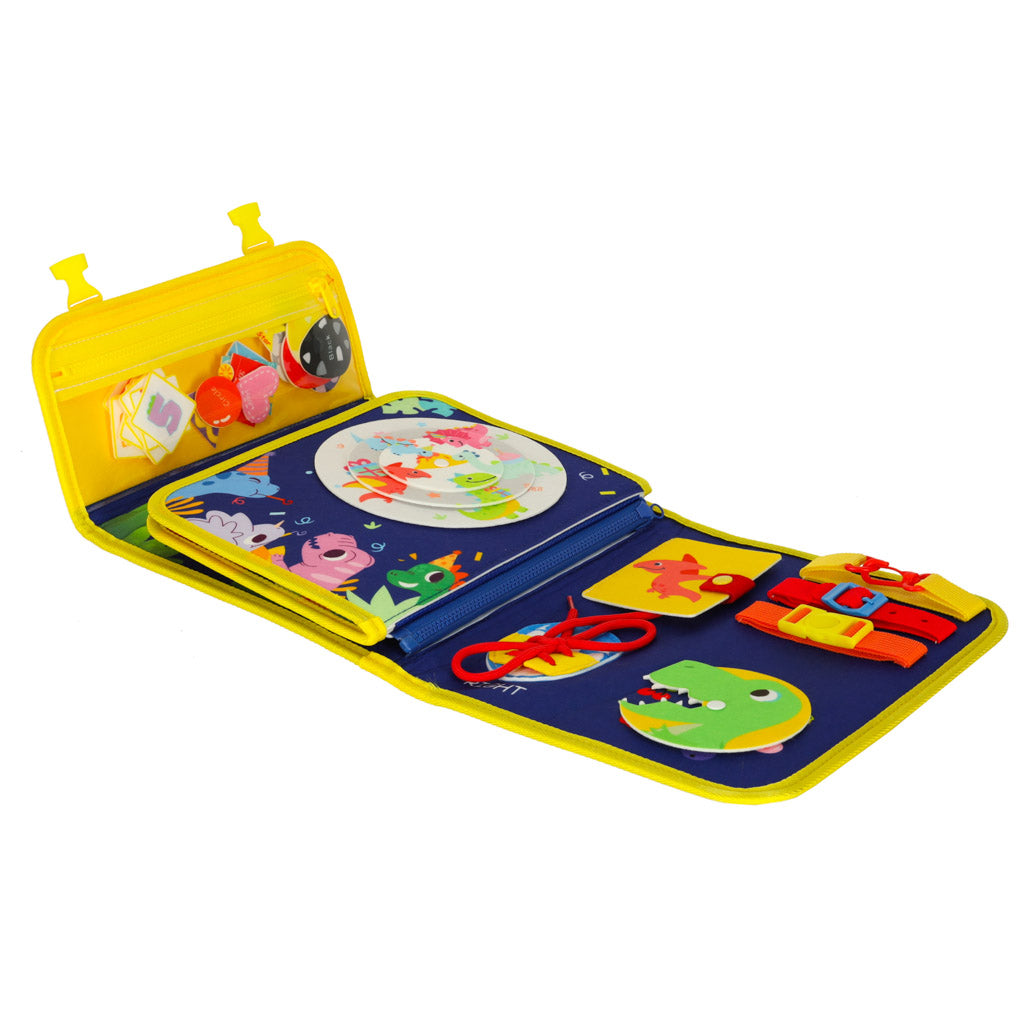 Modrá senzorická Montessori tabule – kufřík a batoh 2v1