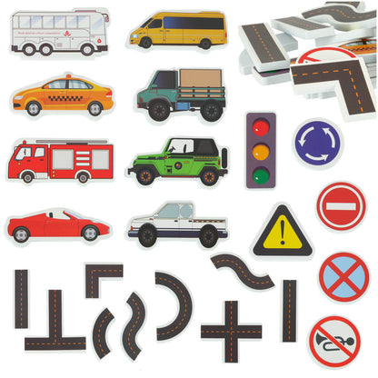 Vodní pěnová puzzle do vany – Ulice a autíčka (23 dílů)