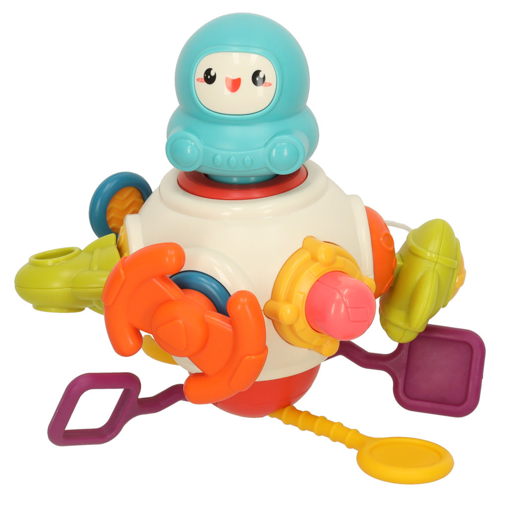 Senzorická hračka – kousátko 8v1 s manipulačními prvky a šňůrkami Bibi-Inn