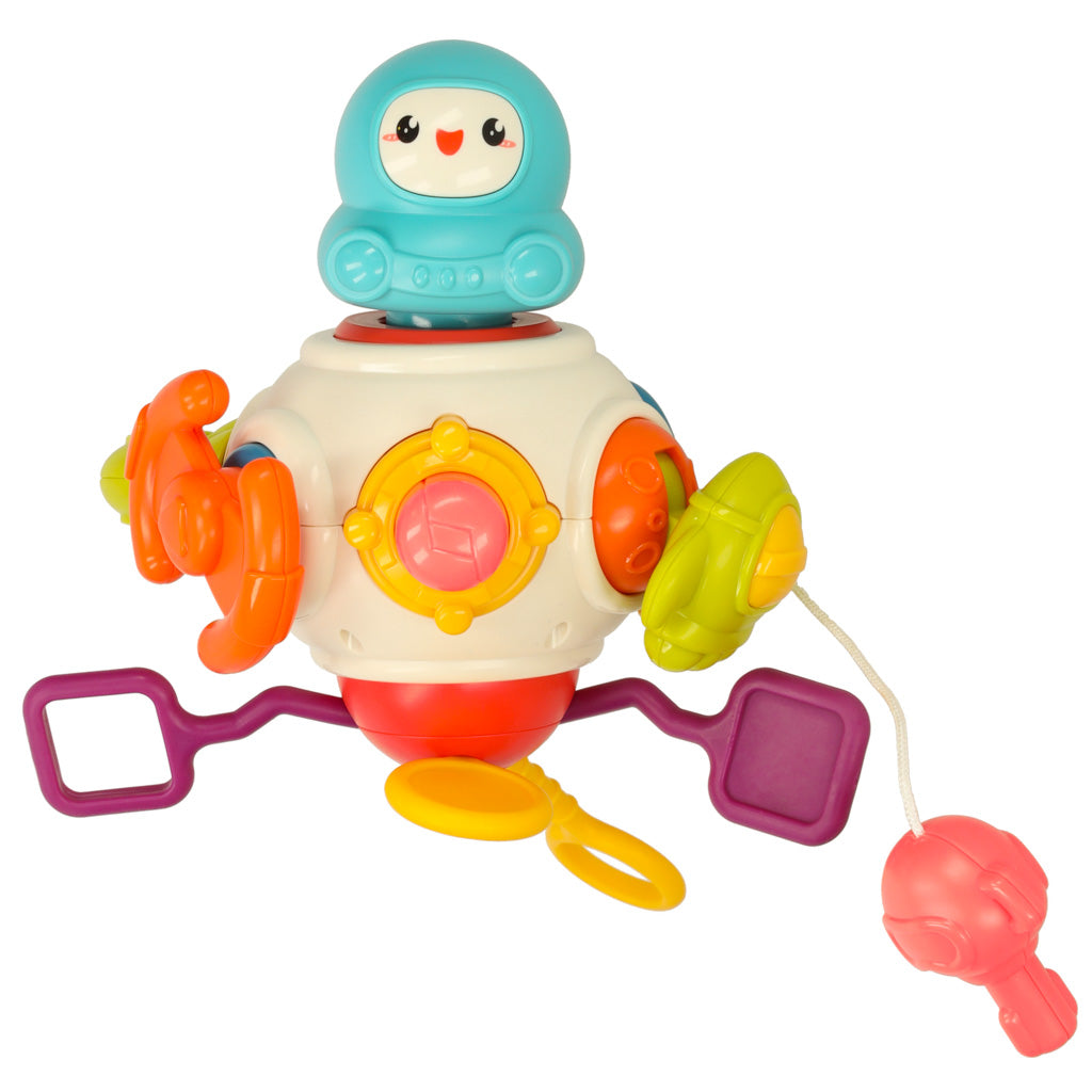 Senzorická hračka – kousátko 8v1 s manipulačními prvky a šňůrkami Bibi-Inn