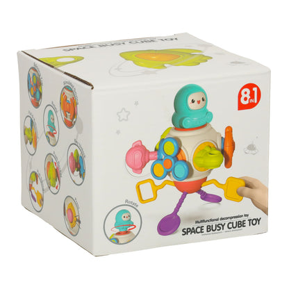 Senzorická hračka – kousátko 8v1 s manipulačními prvky a šňůrkami Bibi-Inn